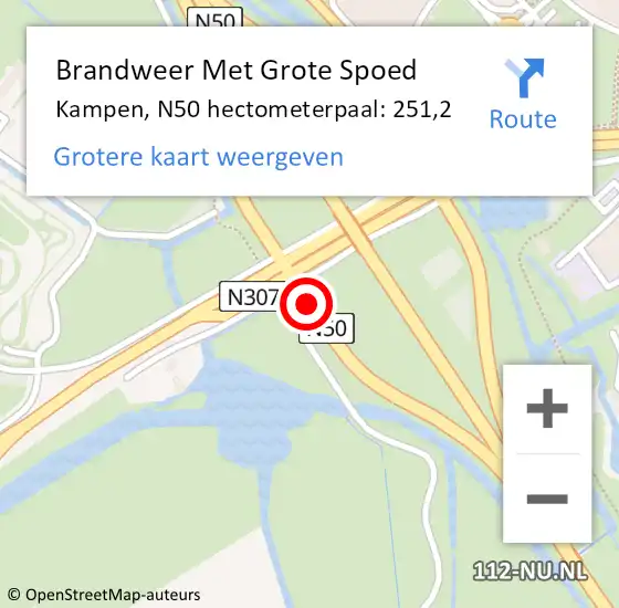 Locatie op kaart van de 112 melding: Brandweer Met Grote Spoed Naar Kampen, N50 hectometerpaal: 251,2 op 26 juli 2024 12:39