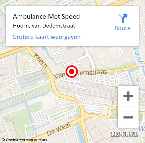 Locatie op kaart van de 112 melding: Ambulance Met Spoed Naar Hoorn, van Dedemstraat op 26 juli 2024 12:42