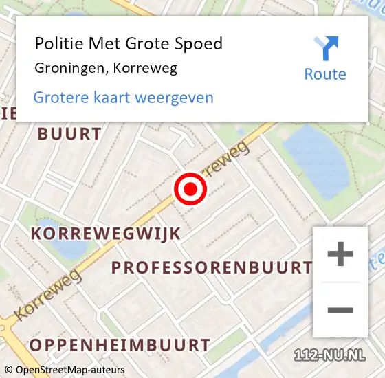 Locatie op kaart van de 112 melding: Politie Met Grote Spoed Naar Groningen, Korreweg op 26 juli 2024 13:01