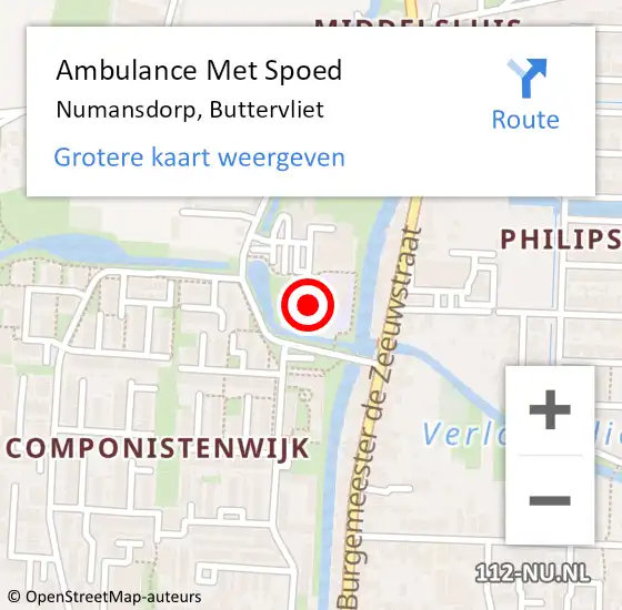 Locatie op kaart van de 112 melding: Ambulance Met Spoed Naar Numansdorp, Buttervliet op 26 juli 2024 13:11