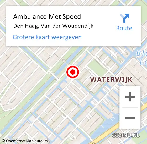 Locatie op kaart van de 112 melding: Ambulance Met Spoed Naar Den Haag, Van der Woudendijk op 26 juli 2024 13:16