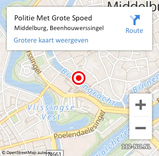 Locatie op kaart van de 112 melding: Politie Met Grote Spoed Naar Middelburg, Beenhouwerssingel op 26 juli 2024 13:16