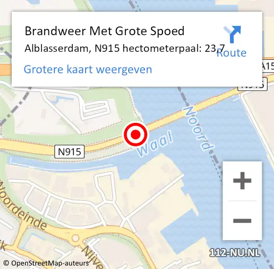 Locatie op kaart van de 112 melding: Brandweer Met Grote Spoed Naar Alblasserdam, N915 hectometerpaal: 23,7 op 26 juli 2024 13:33
