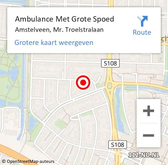 Locatie op kaart van de 112 melding: Ambulance Met Grote Spoed Naar Amstelveen, Mr. Troelstralaan op 26 juli 2024 13:44