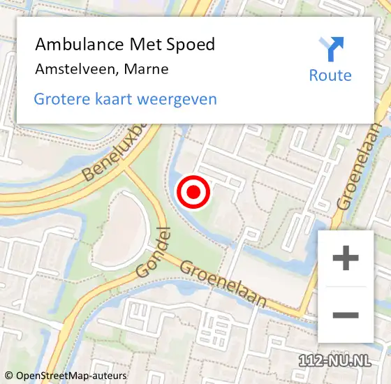 Locatie op kaart van de 112 melding: Ambulance Met Spoed Naar Amstelveen, Marne op 26 juli 2024 13:56