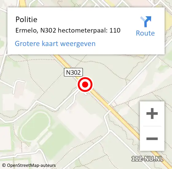 Locatie op kaart van de 112 melding: Politie Harderwijk, N302 hectometerpaal: 110 op 26 juli 2024 14:00