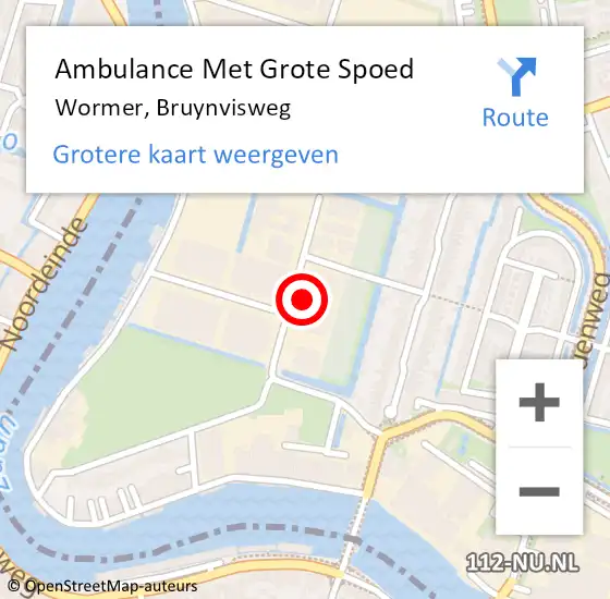 Locatie op kaart van de 112 melding: Ambulance Met Grote Spoed Naar Wormer, Bruynvisweg op 26 juli 2024 14:08