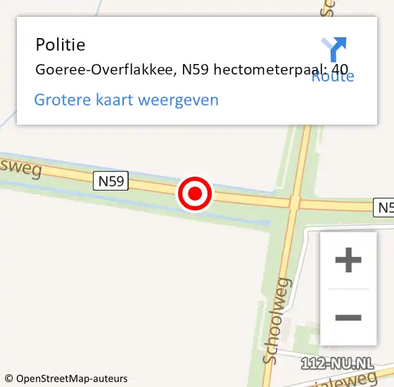 Locatie op kaart van de 112 melding: Politie Goeree-Overflakkee, N59 hectometerpaal: 40 op 26 juli 2024 14:17