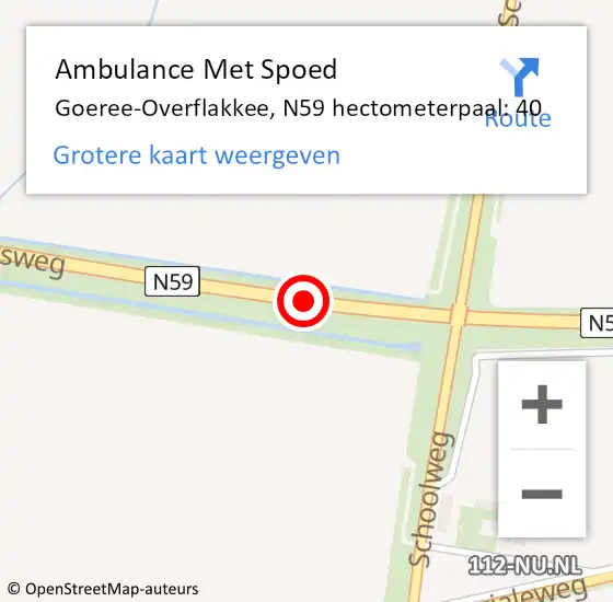 Locatie op kaart van de 112 melding: Ambulance Met Spoed Naar Goeree-Overflakkee, N59 hectometerpaal: 40 op 26 juli 2024 14:18