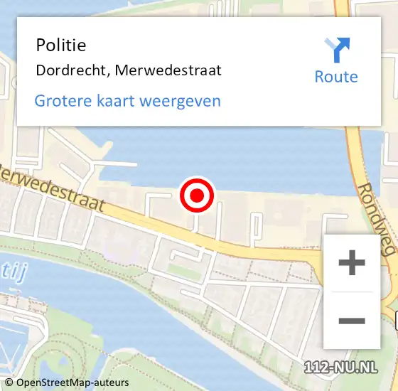 Locatie op kaart van de 112 melding: Politie Dordrecht, Merwedestraat op 26 juli 2024 14:27