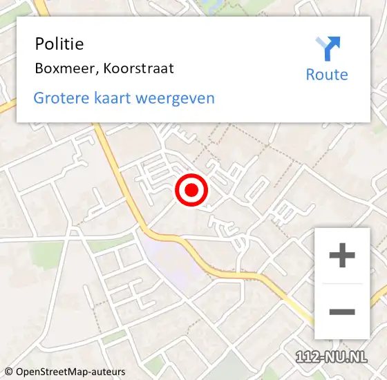 Locatie op kaart van de 112 melding: Politie Boxmeer, Koorstraat op 26 juli 2024 14:29