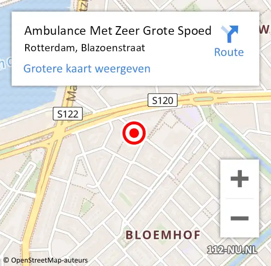 Locatie op kaart van de 112 melding: Ambulance Met Zeer Grote Spoed Naar Rotterdam, Blazoenstraat op 26 juli 2024 14:33