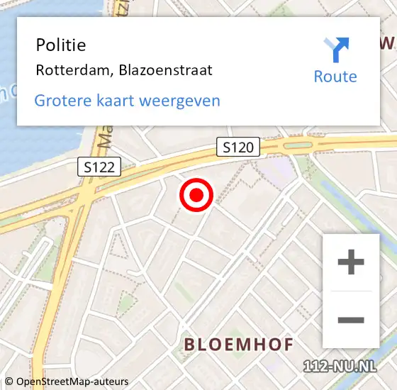 Locatie op kaart van de 112 melding: Politie Rotterdam, Blazoenstraat op 26 juli 2024 14:34