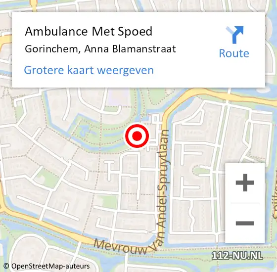 Locatie op kaart van de 112 melding: Ambulance Met Spoed Naar Gorinchem, Anna Blamanstraat op 26 juli 2024 14:39