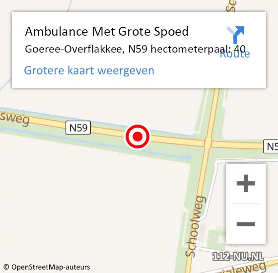 Locatie op kaart van de 112 melding: Ambulance Met Grote Spoed Naar Goeree-Overflakkee, N59 hectometerpaal: 40 op 26 juli 2024 14:42