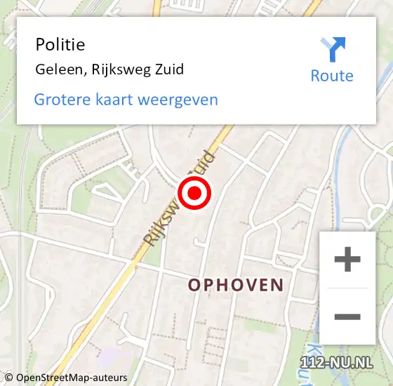 Locatie op kaart van de 112 melding: Politie Geleen, Rijksweg Zuid op 26 juli 2024 15:04