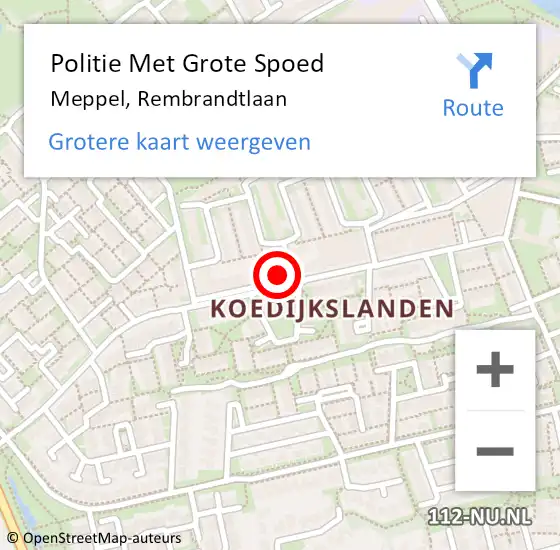 Locatie op kaart van de 112 melding: Politie Met Grote Spoed Naar Meppel, Rembrandtlaan op 26 juli 2024 15:06