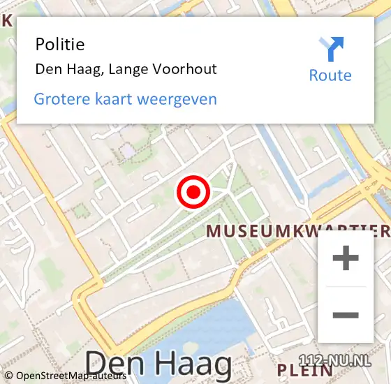 Locatie op kaart van de 112 melding: Politie Den Haag, Lange Voorhout op 26 juli 2024 15:08