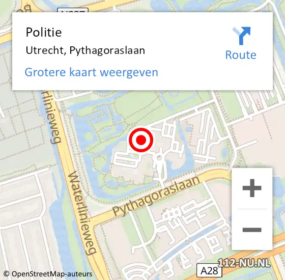 Locatie op kaart van de 112 melding: Politie Utrecht, Pythagoraslaan op 26 juli 2024 15:08