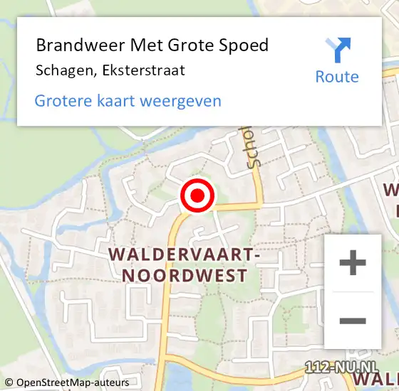 Locatie op kaart van de 112 melding: Brandweer Met Grote Spoed Naar Schagen, Eksterstraat op 26 juli 2024 15:24