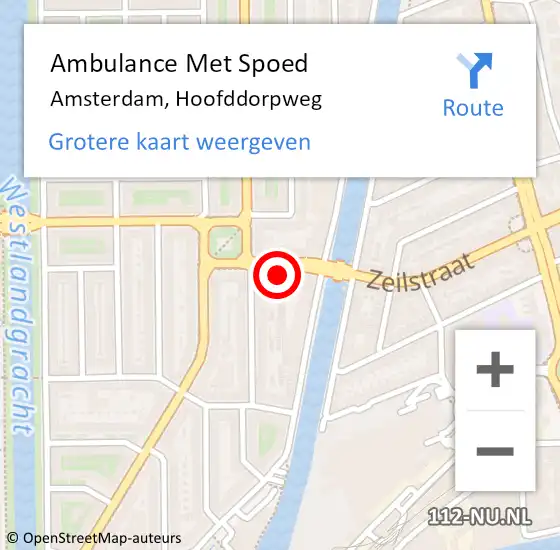 Locatie op kaart van de 112 melding: Ambulance Met Spoed Naar Amsterdam, Hoofddorpweg op 26 juli 2024 15:55