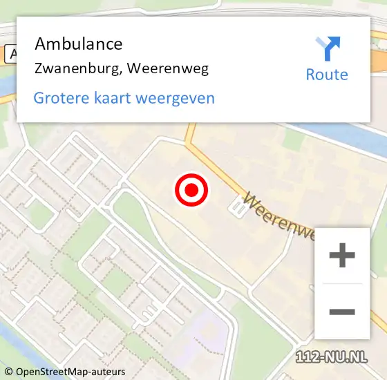 Locatie op kaart van de 112 melding: Ambulance Zwanenburg, Weerenweg op 26 juli 2024 15:56