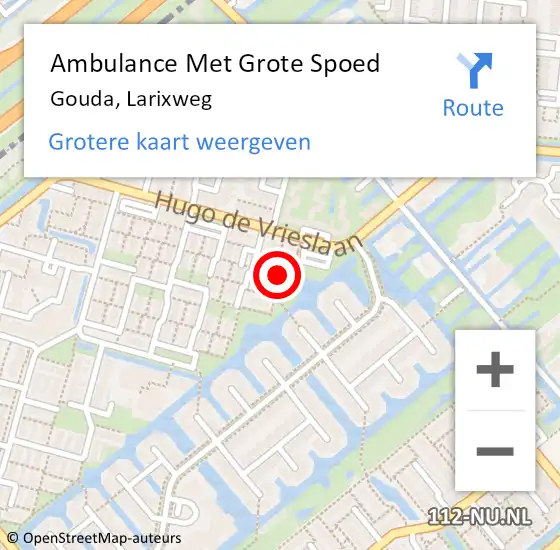 Locatie op kaart van de 112 melding: Ambulance Met Grote Spoed Naar Gouda, Larixweg op 26 juli 2024 15:56