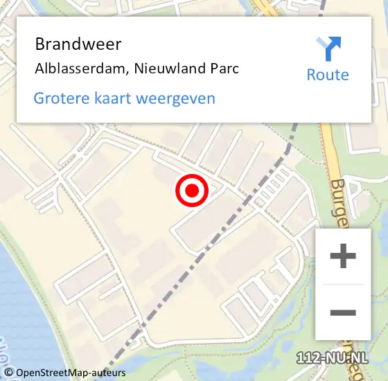 Locatie op kaart van de 112 melding: Brandweer Alblasserdam, Nieuwland Parc op 26 juli 2024 15:56