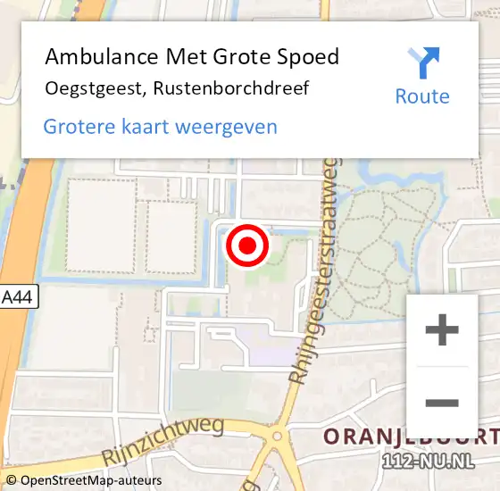 Locatie op kaart van de 112 melding: Ambulance Met Grote Spoed Naar Oegstgeest, Rustenborchdreef op 26 juli 2024 16:05