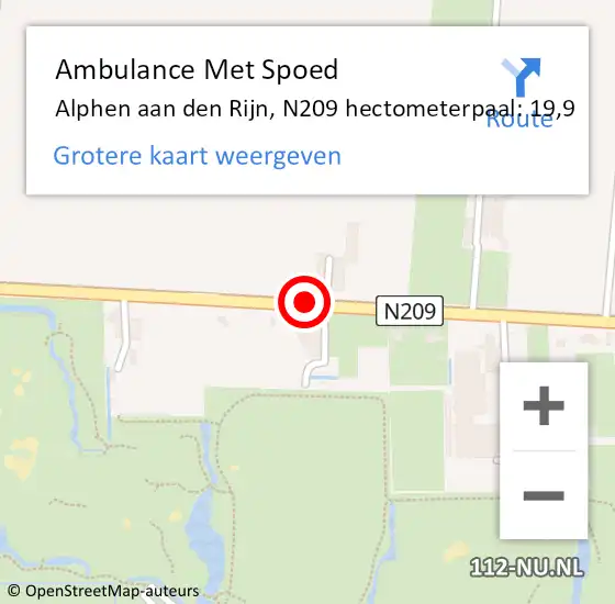 Locatie op kaart van de 112 melding: Ambulance Met Spoed Naar Alphen aan den Rijn, N209 hectometerpaal: 19,9 op 26 juli 2024 16:19