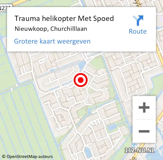 Locatie op kaart van de 112 melding: Trauma helikopter Met Spoed Naar Nieuwkoop, Churchilllaan op 26 juli 2024 16:40