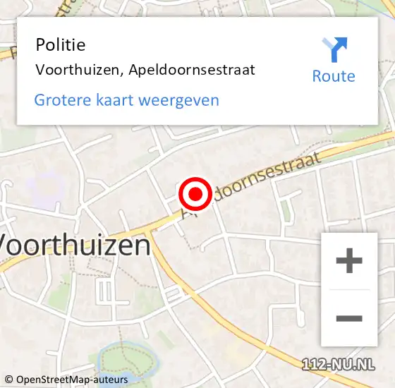 Locatie op kaart van de 112 melding: Politie Voorthuizen, Apeldoornsestraat op 26 juli 2024 16:48