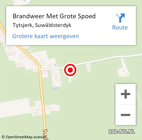 Locatie op kaart van de 112 melding: Brandweer Met Grote Spoed Naar Tytsjerk, Suwâldsterdyk op 26 juli 2024 16:50