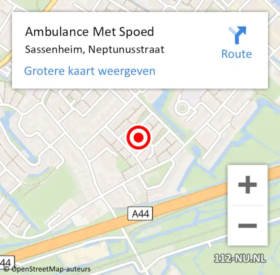 Locatie op kaart van de 112 melding: Ambulance Met Spoed Naar Sassenheim, Neptunusstraat op 26 juli 2024 17:07