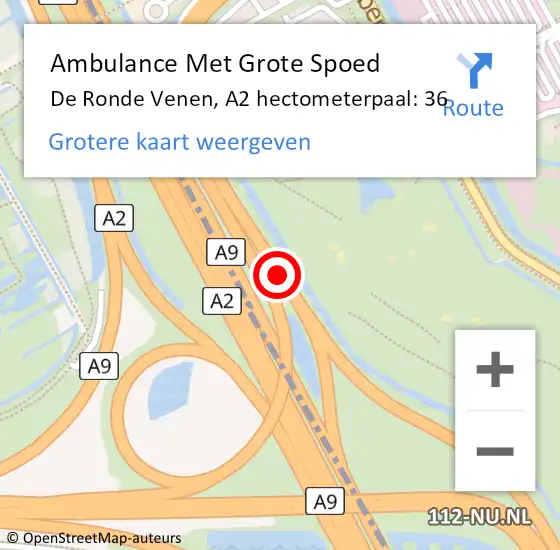 Locatie op kaart van de 112 melding: Ambulance Met Grote Spoed Naar De Ronde Venen, A2 hectometerpaal: 36 op 26 juli 2024 17:08