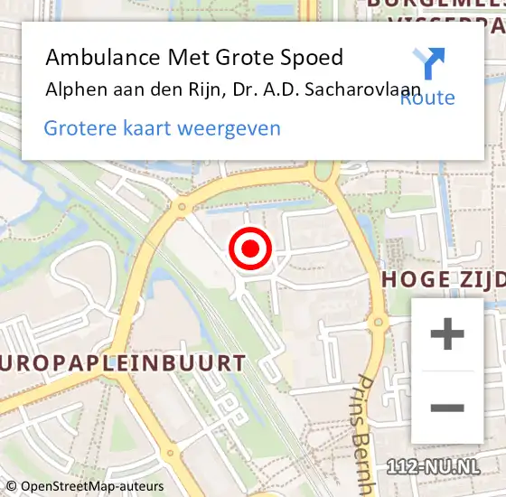 Locatie op kaart van de 112 melding: Ambulance Met Grote Spoed Naar Alphen aan den Rijn, Dr. A.D. Sacharovlaan op 26 juli 2024 17:11