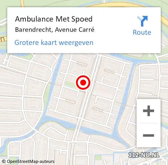 Locatie op kaart van de 112 melding: Ambulance Met Spoed Naar Barendrecht, Avenue Carré op 26 juli 2024 17:16