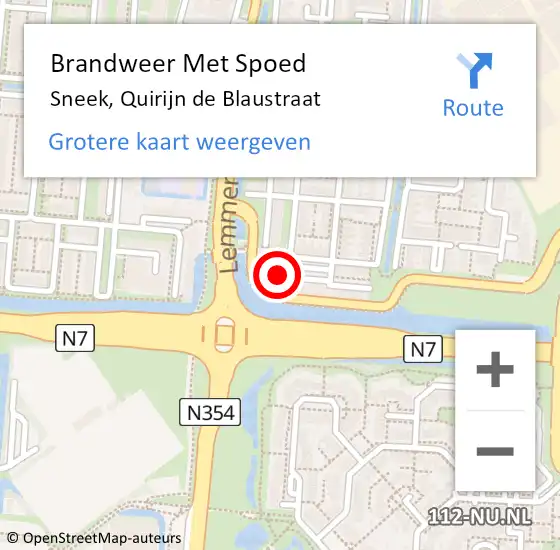 Locatie op kaart van de 112 melding: Brandweer Met Spoed Naar Sneek, Quirijn de Blaustraat op 26 juli 2024 17:23