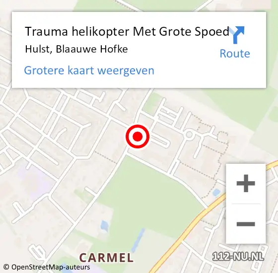 Locatie op kaart van de 112 melding: Trauma helikopter Met Grote Spoed Naar Hulst, Blaauwe Hofke op 26 juli 2024 17:30