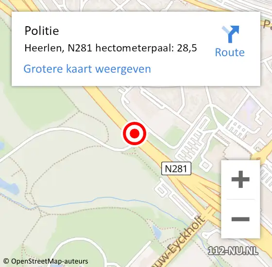 Locatie op kaart van de 112 melding: Politie Heerlen, N281 hectometerpaal: 28,5 op 26 juli 2024 17:49