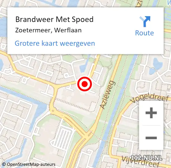 Locatie op kaart van de 112 melding: Brandweer Met Spoed Naar Zoetermeer, Werflaan op 26 juli 2024 17:58