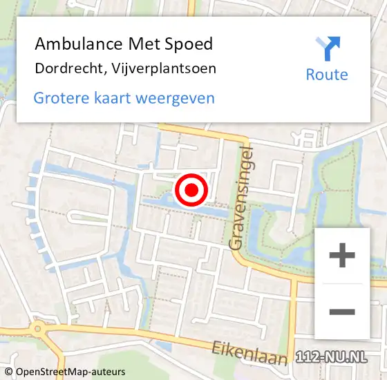 Locatie op kaart van de 112 melding: Ambulance Met Spoed Naar Dordrecht, Vijverplantsoen op 26 juli 2024 18:14