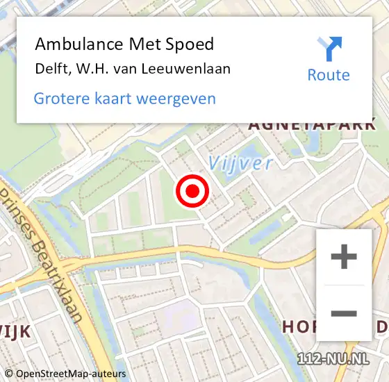 Locatie op kaart van de 112 melding: Ambulance Met Spoed Naar Delft, W.H. van Leeuwenlaan op 26 juli 2024 18:21