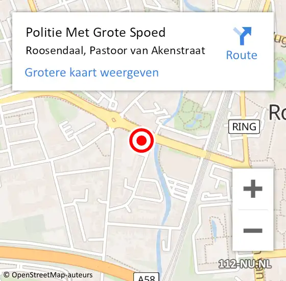 Locatie op kaart van de 112 melding: Politie Met Grote Spoed Naar Roosendaal, Pastoor van Akenstraat op 26 juli 2024 18:21