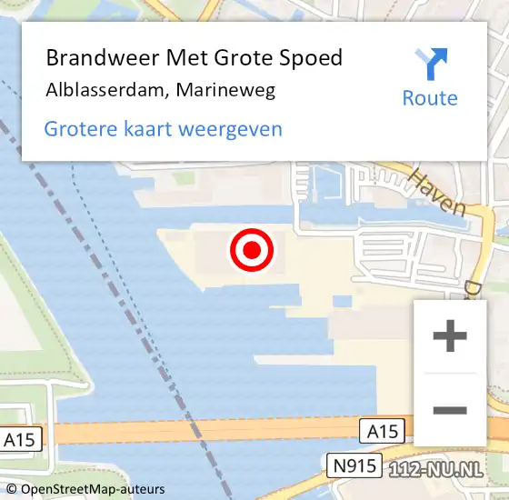 Locatie op kaart van de 112 melding: Brandweer Met Grote Spoed Naar Alblasserdam, Marineweg op 26 juli 2024 18:22