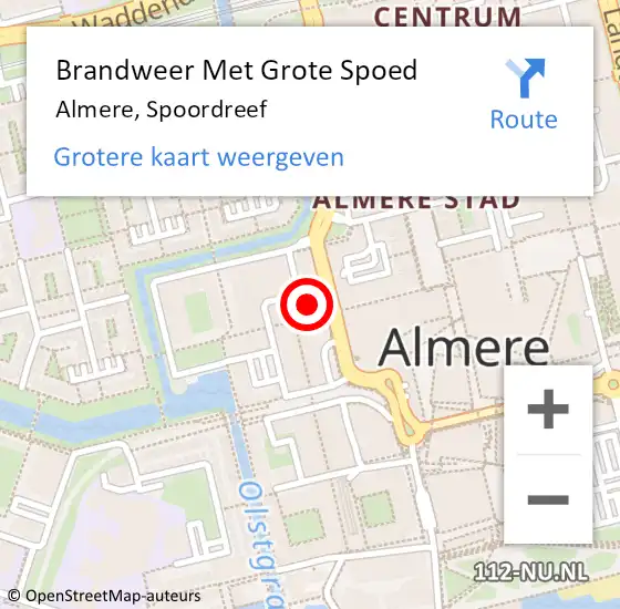 Locatie op kaart van de 112 melding: Brandweer Met Grote Spoed Naar Almere, Spoordreef op 26 juli 2024 18:23