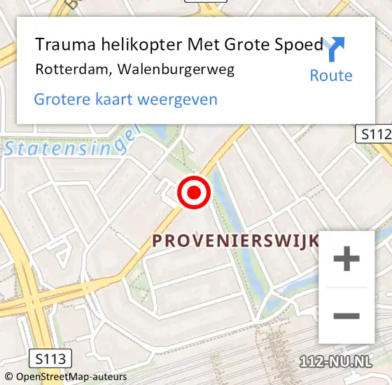 Locatie op kaart van de 112 melding: Trauma helikopter Met Grote Spoed Naar Rotterdam, Walenburgerweg op 26 juli 2024 18:27