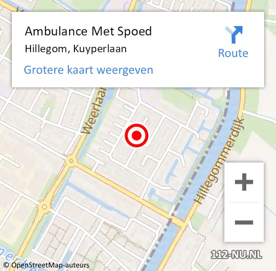 Locatie op kaart van de 112 melding: Ambulance Met Spoed Naar Hillegom, Kuyperlaan op 26 juli 2024 18:44