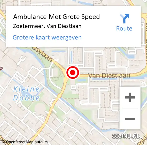 Locatie op kaart van de 112 melding: Ambulance Met Grote Spoed Naar Zoetermeer, Van Diestlaan op 26 juli 2024 18:49