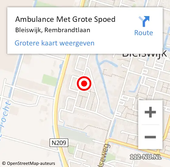 Locatie op kaart van de 112 melding: Ambulance Met Grote Spoed Naar Bleiswijk, Rembrandtlaan op 26 juli 2024 18:54